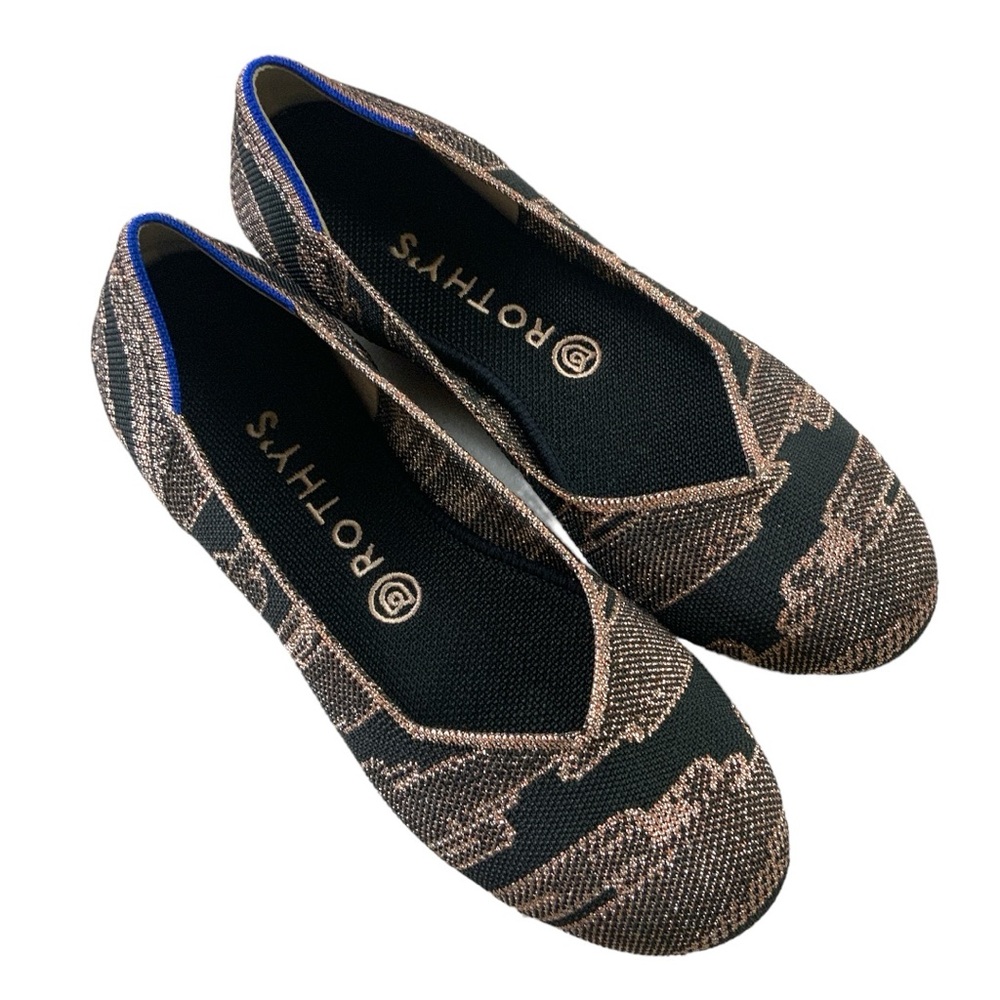 Rothy’s The Flat Metallic Rose gold pattern Lattice Stitch Slip on shoe Sz 9